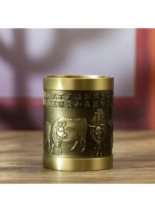 Five Oxen Brass Pen Holder Vintage Design 2 76 Inch Diameter Office Desk Decor Gift - Image 4